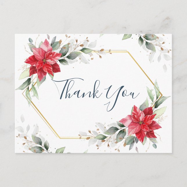 Carte Postale Élégant Merci de verdure hivernale de la Poinsetti (Devant)