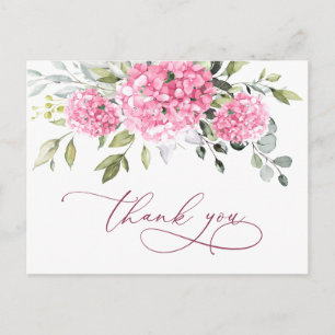 Carte Postale Élégant Merci d'Hydrangée Eucalyptus Rose