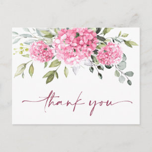 Carte Postale Élégant Merci d'Hydrangée Eucalyptus Rose