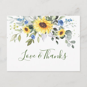 Carte Postale Elégant Merci floral Eucalyptus tournesols