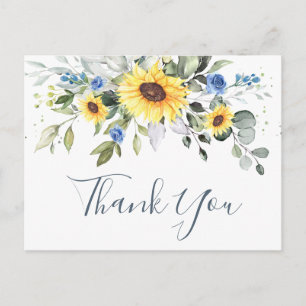 Carte Postale Elégant Merci floral Eucalyptus tournesols