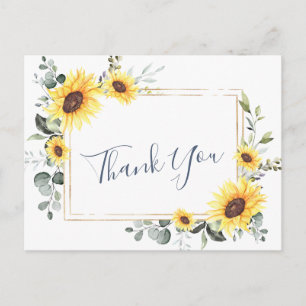 Carte Postale Elégant Merci floral Eucalyptus tournesols