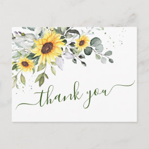 Carte Postale Elégant Merci floral Eucalyptus tournesols
