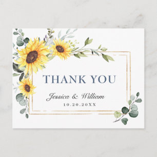 Carte Postale Elégant Merci floral Eucalyptus tournesols