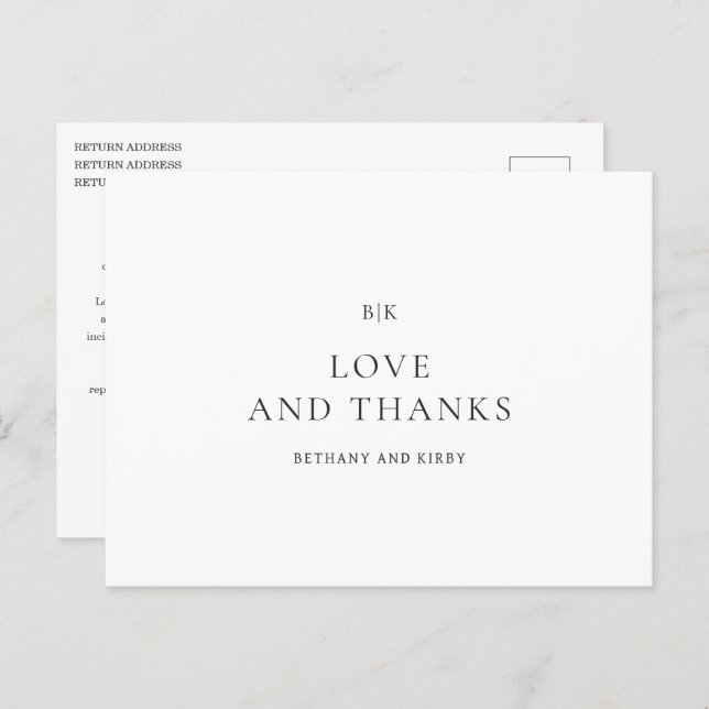 Carte Postale Élégant Merci Mariage classique noir et blanc (Devant / Derrière)