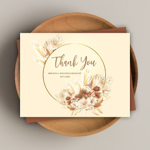 Carte Postale Élégant Merci Mariage Floral en terre cuite Boho