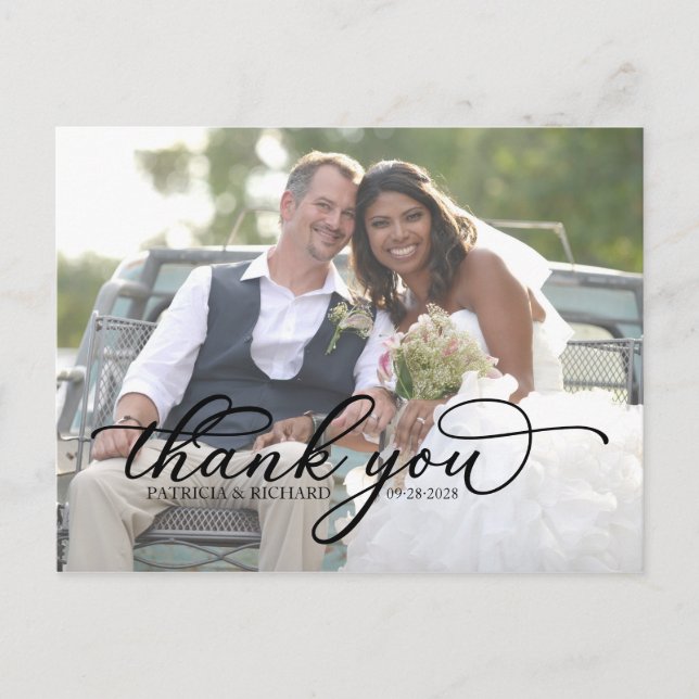 Carte Postale Élégant Merci photo de script noir (Devant)