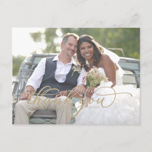 Carte Postale Elégant Merci photo de script or (Devant)