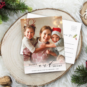 Carte Postale Elegant Merry and Bright Photo Holiday