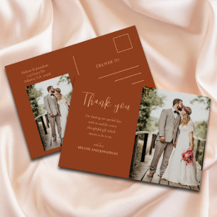 Carte Postale Élégant minimaliste moderne Mariage photo Merci