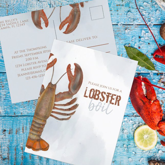Carte Postale Élégant Moderne Aquarelle Simple Lobster Bouillir (Créateur téléchargé)