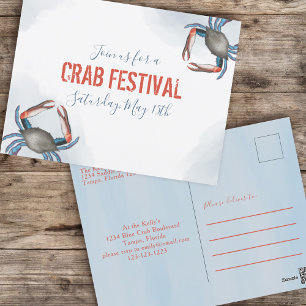 Carte Postale Élégant Moderne Crabe Bleu Minimaliste Aquarelle