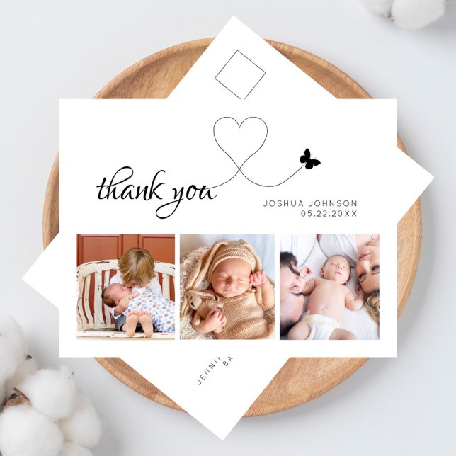Carte Postale Élégant Moderne Script Minimal 3 Photos Baby Showe (elegant photo collage baby shower / new baby thank you postcard)