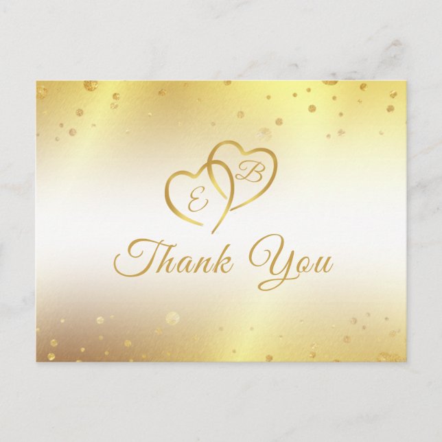 Carte Postale Elégant Monogram Gold Hearts Confetti Merci (Devant)