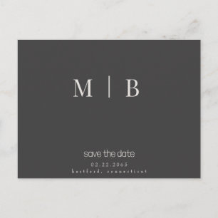 Carte Postale Élégant Monogramme Gris Mariage Contemporain