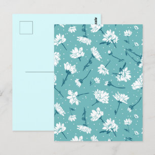 Carte Postale Élégant motif floral - Botanique Turquoise et blan