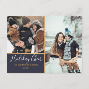 Carte Postale Elegant Navy Holiday Cheer Photo Collage Or
