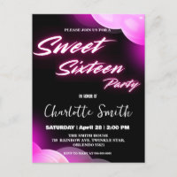 Elégant néon rose rétro noir Sweet 16e anniversair