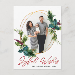 Carte Postale Élégant Noël Joyeux Voeux Holly Pine Photo