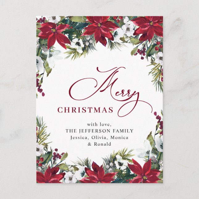 Carte Postale Élégant Noël Poinsettia Gênes de Noël (Devant)