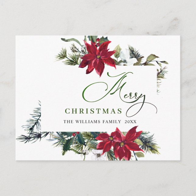 Carte Postale Élégant Noël Poinsettia Gênes de Noël (Devant)