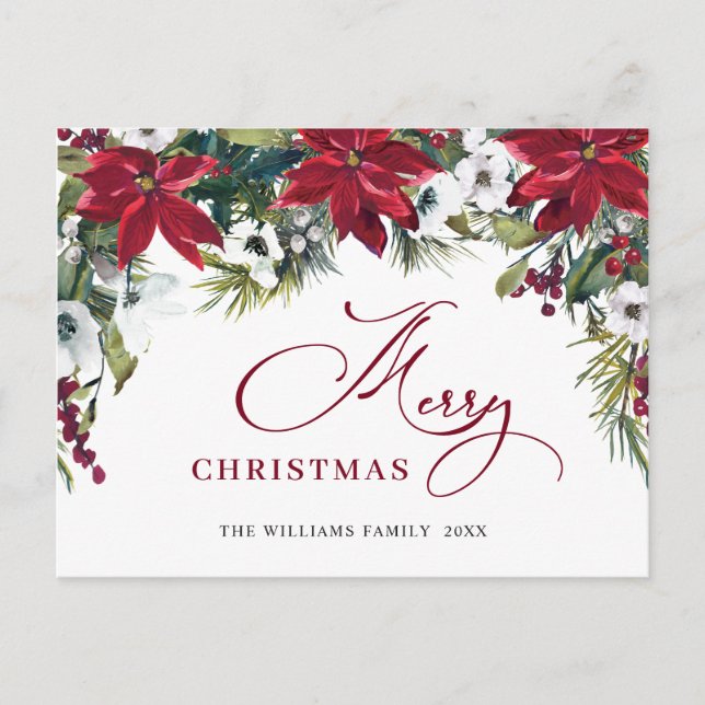 Carte Postale Élégant Noël Poinsettia Gênes de Noël (Devant)