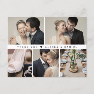 Carte Postale Élégant noir blanc chic Mariage photo Collage