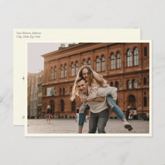 Carte Postale Élégant noir blanc simple photo Enregistrer la dat (Devant / Derrière)