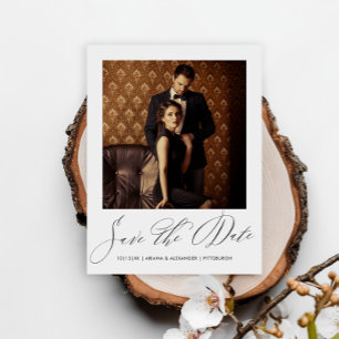 Carte Postale Élégant noir Script photo mariage Enregistrer la d