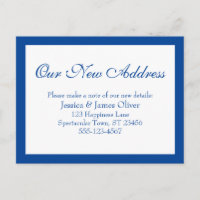 Élégant Notre Nouvelle Adresse Bordé Bleu & Blanc
