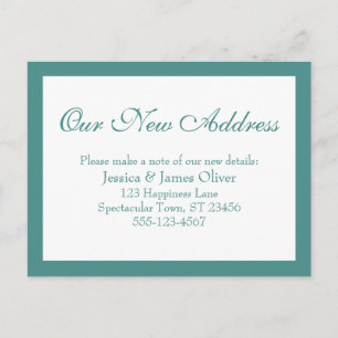 Carte Postale Élégant Notre Nouvelle Adresse Turquoise Bordée