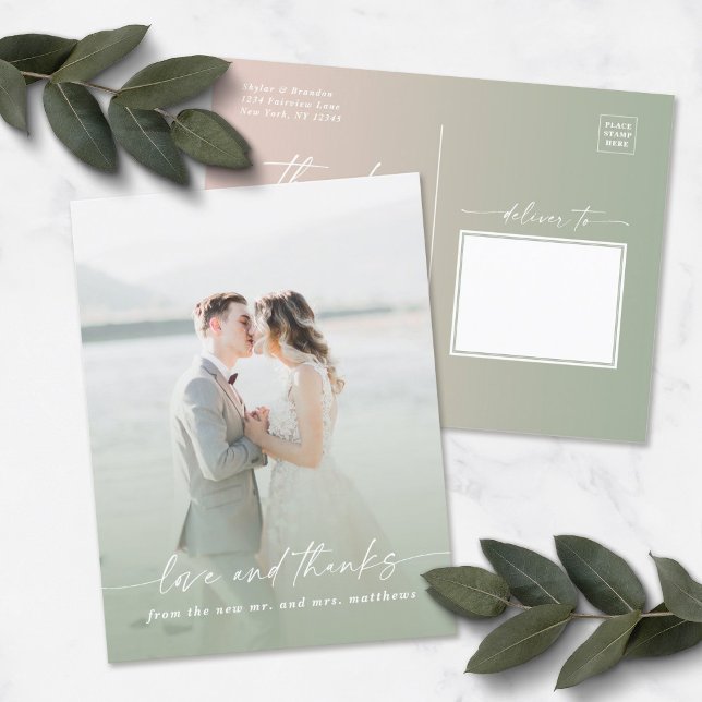 Carte Postale Élégant Ombre vert clair Mariage photo superpositi (Créateur téléchargé)