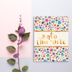 Carte Postale Élégant Or Blanc Beige Fleur Sauvage Enregistrez l