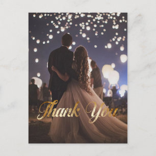 Carte Postale Élégant, Or, Feuille de Faux, Merci, Photo Personn