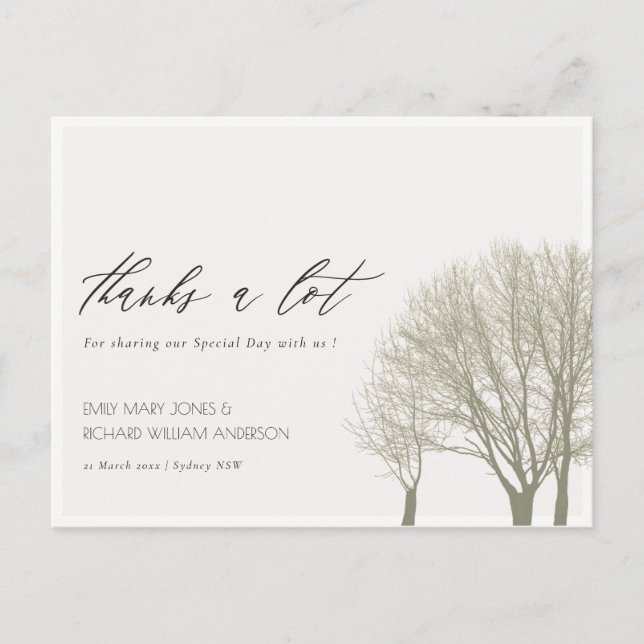 CARTE POSTALE ÉLÉGANT OR GRIS AUTOMNE ARBRES MERCI (Devant)