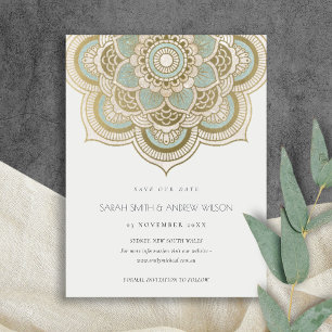 Carte Postale Elégant Ornate Gold Turquoise Mandala Enregistrer