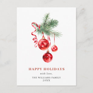 Carte Postale Élégant Ornement Rouge Joyeux Noël
