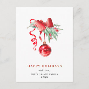 Carte Postale Élégant Ornement Rouge Joyeux Noël