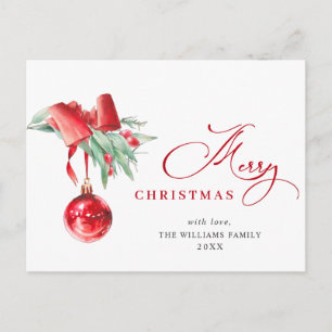 Carte Postale Élégant Ornement Rouge Joyeux Noël