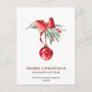 Carte Postale Élégant Ornement Rouge Joyeux Noël