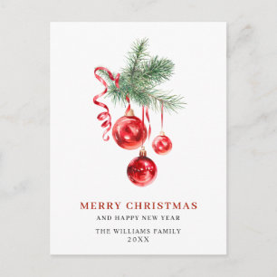 Carte Postale Élégant Ornement Rouge Joyeux Noël