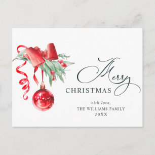 Carte Postale Élégant Ornement Rouge Joyeux Noël