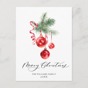 Carte Postale Élégant Ornement Rouge Joyeux Noël