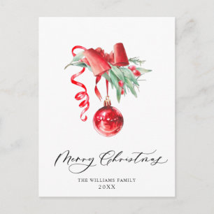 Carte Postale Élégant Ornement Rouge Joyeux Noël