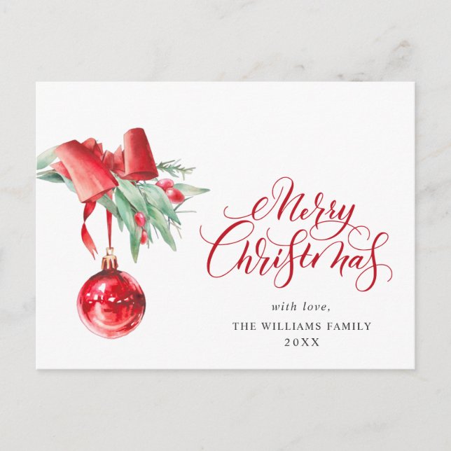 Carte Postale Élégant Ornement Rouge Joyeux Noël (Devant)