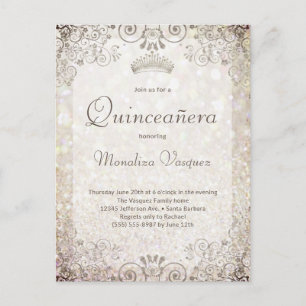 Carte Postale Élégant Paillettes Dorées Quinceañera 15e Annivers