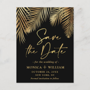 Carte Postale Élégant Palmier d'or Mariage Enregistrer la date