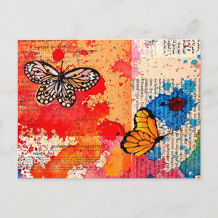 Carte Postale Elégant Papillon Peinture Aquarelle Livre Vintage