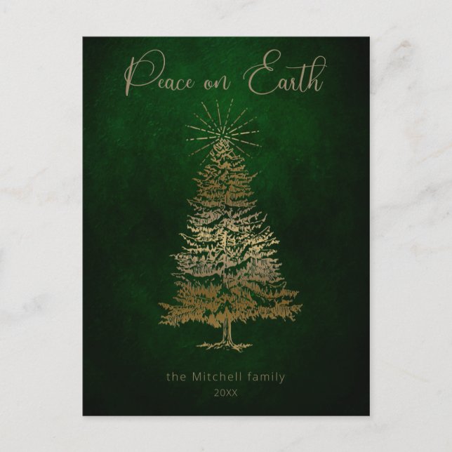 Carte Postale Elegant Peace on Earth Gold Script et arbre (Devant)