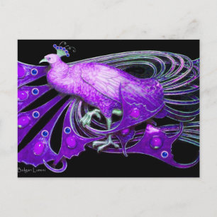 CARTE POSTALE ÉLÉGANT PEACOCK EN PURPLE VIOLET NOIR